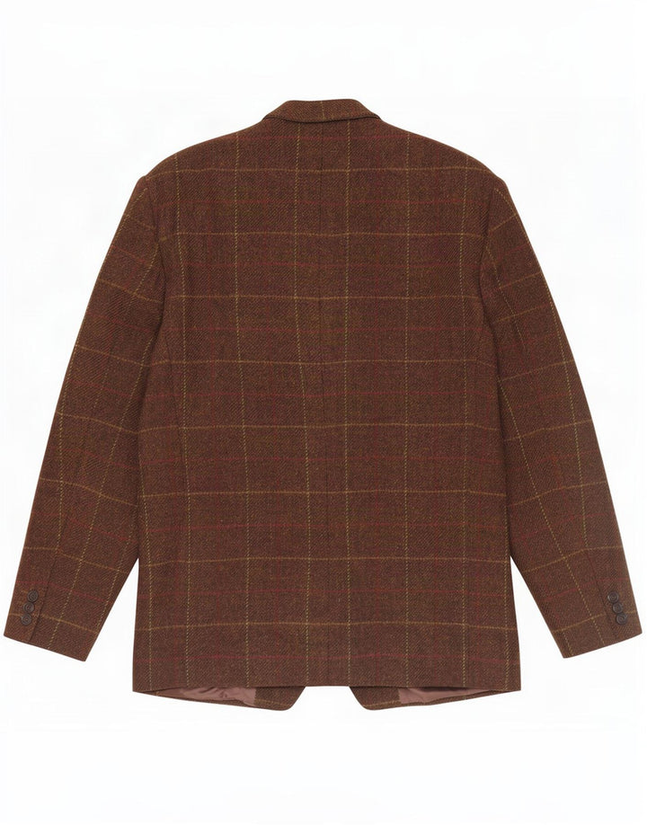 Blazer masculino vintage com 2 botões, jaqueta IT 50 grande lã virgem marrom xadrez