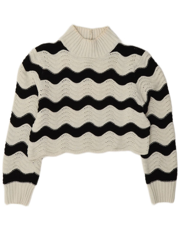 Suéter feminino Zara com gola tartaruga e gola redonda, 10 listrado branco pequeno