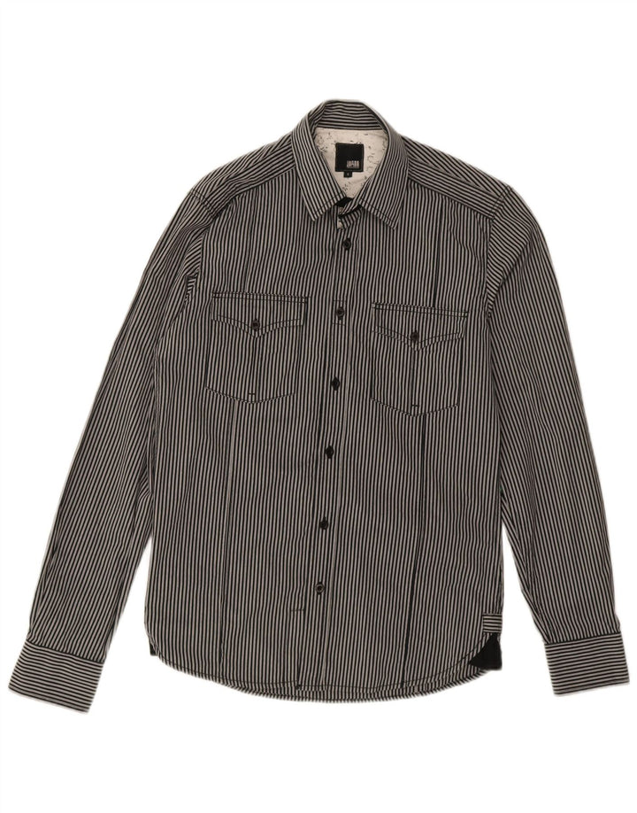 Camisa gráfica masculina Jack & Jones pequena listrada preta de algodão