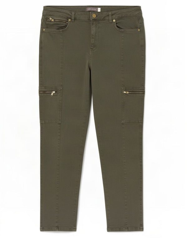 Calça jeans feminina cargo slim MINT VELVET Reino Unido 14 grande W32 L28 algodão cáqui