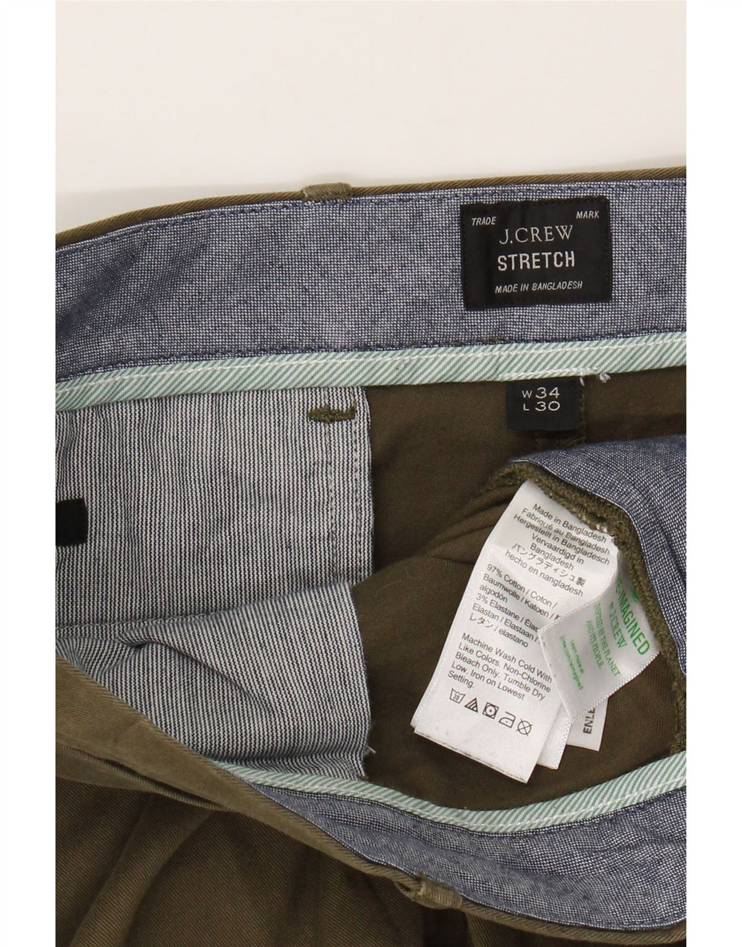 J. CREW Mens Slim Chino Trousers W34 L27 Khaki Cotton Vintage J. Crew and Second-Hand J. Crew from Messina Hembry 