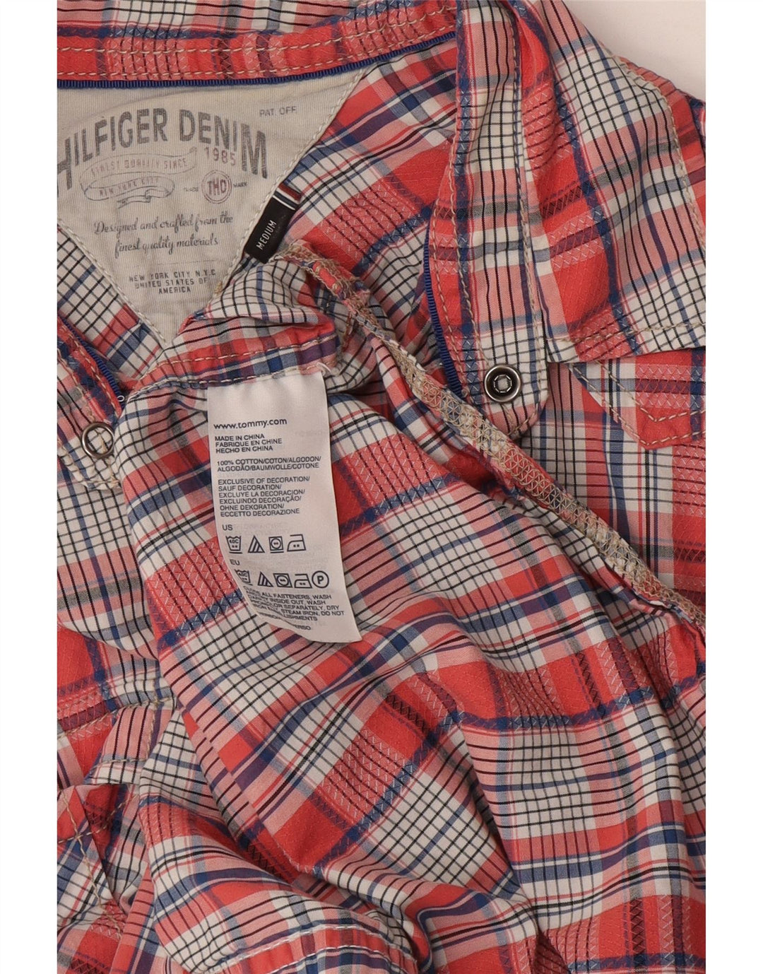 Camisa gráfica masculina Hilfiger Denim médio vermelho xadrez algodão