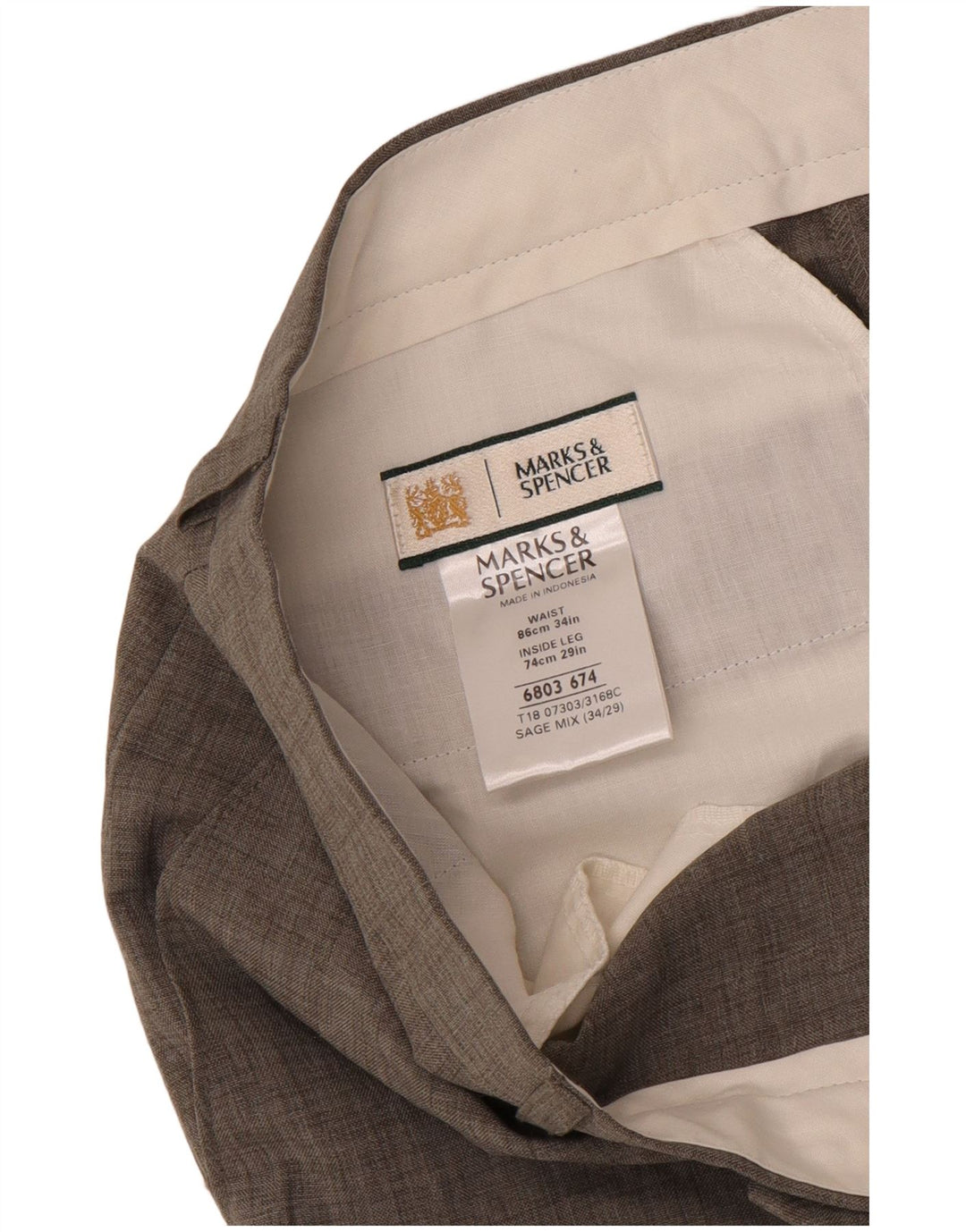 Calça masculina de terno reto Marks & Spencer W34 L27 poliéster cinza
