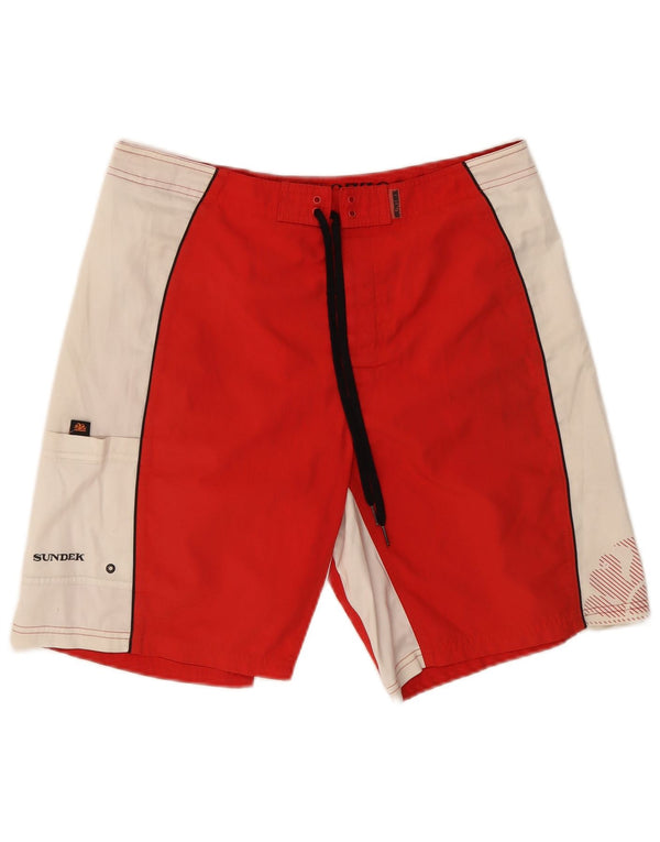 Sundek Mens Graphic Natação Shorts Médio Poliéster Colorblock Vermelho