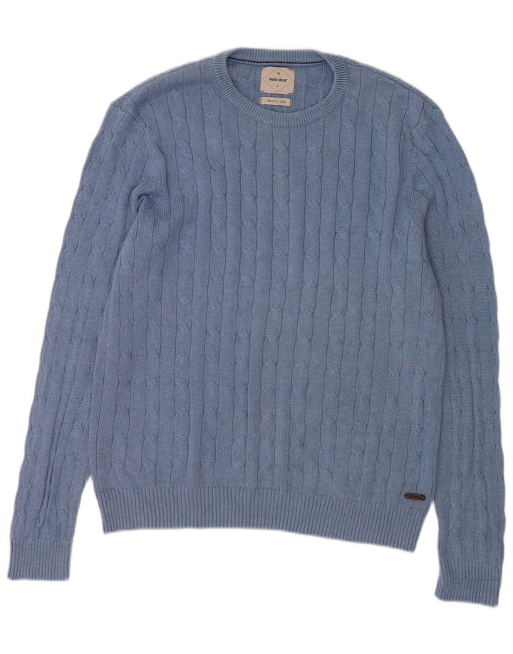 WHITE STUFF Suéter masculino com gola redonda, grande algodão azul