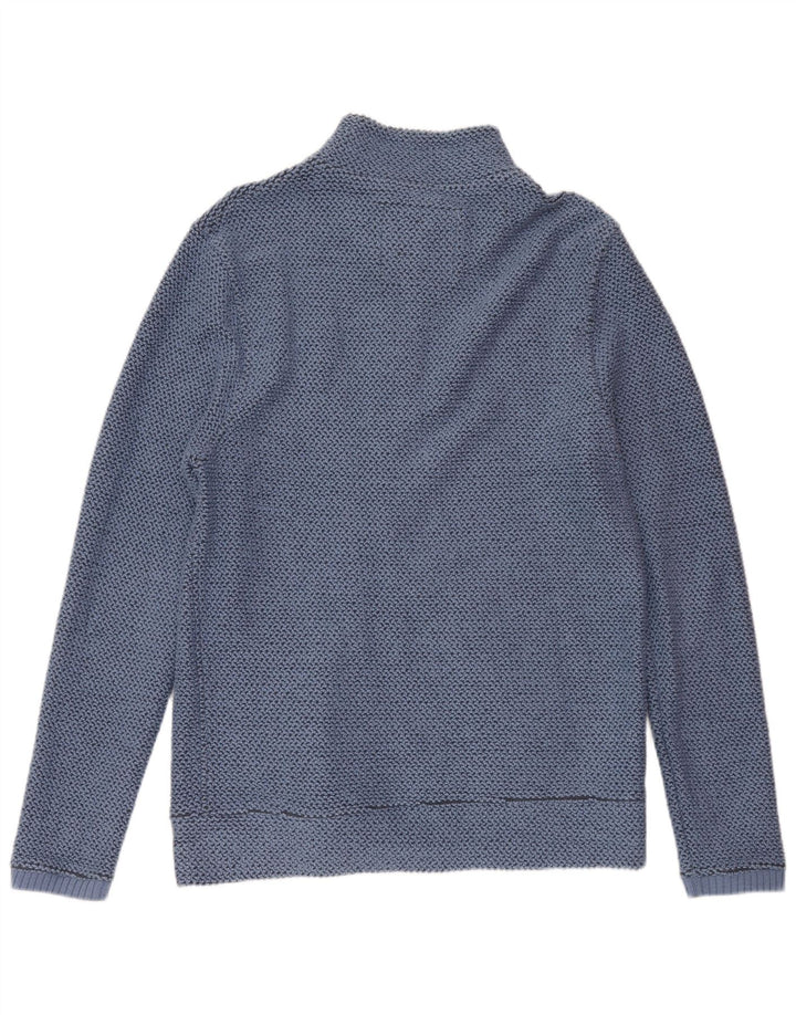 WEIRD FISH Mens Cardigan Suéter Pequeno Algodão Azul