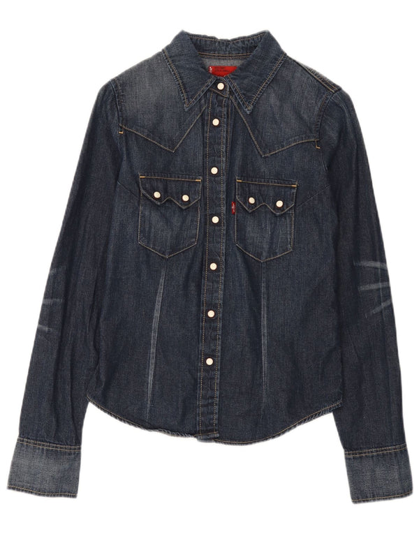 Camisa jeans feminina Levi's 13-14 anos pequena azul marinho algodão