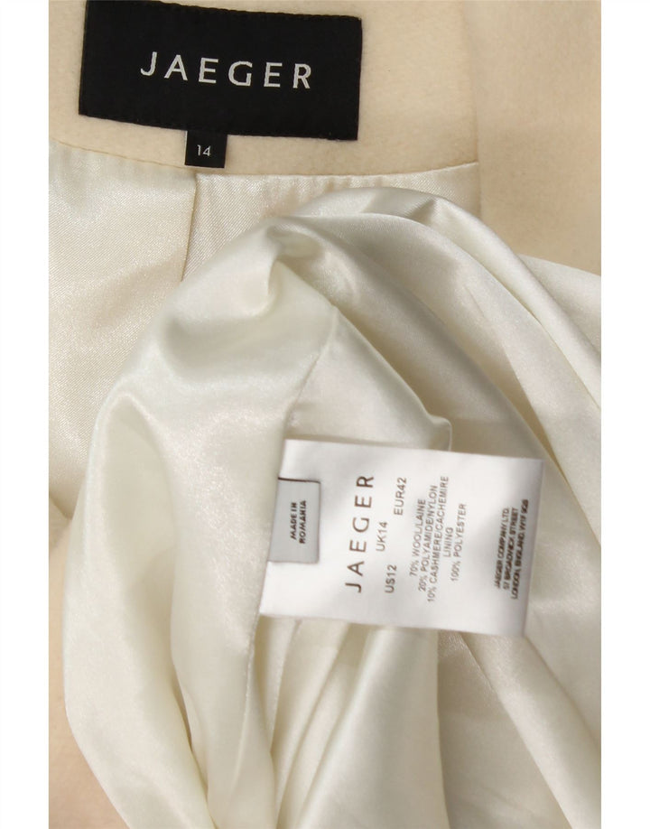 Casaco feminino Jaeger com peito duplo Reino Unido 14 grande lã branca