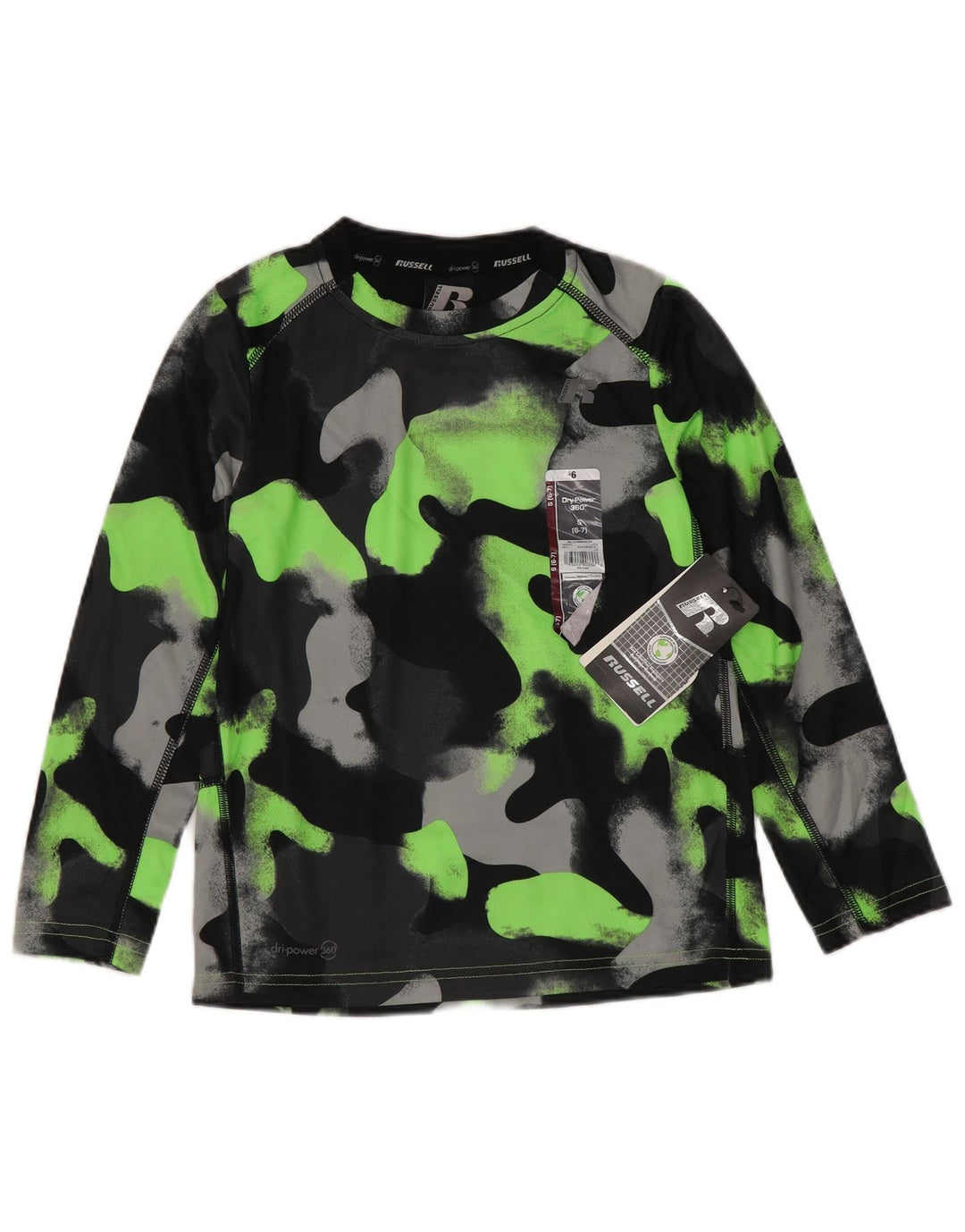 Russell Athletic Boys Dri-Power Top manga comprida 6-7 anos pequeno preto