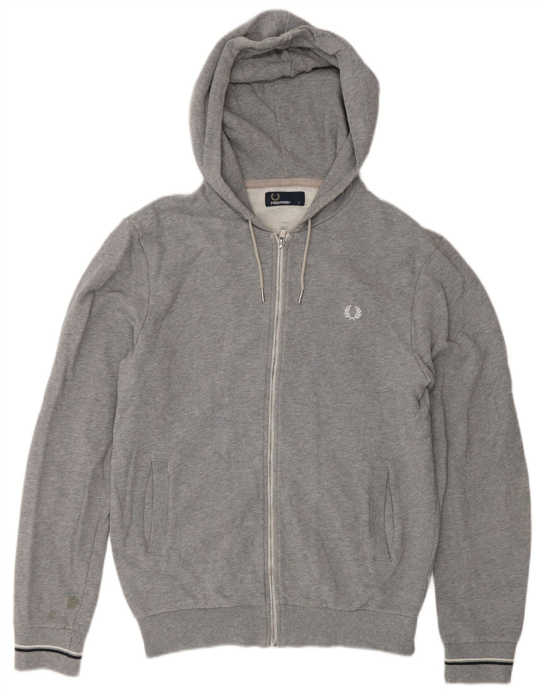 Fred Perry Suéter masculino com capuz e zíper pequeno algodão cinza