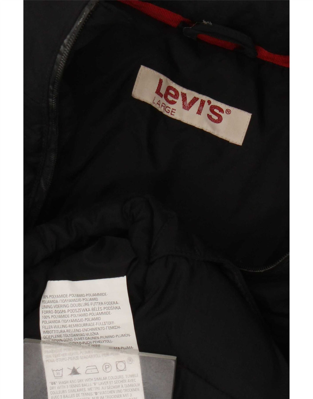 Colete acolchoado com capuz masculino Levi's UK 40 grande poliamida preta