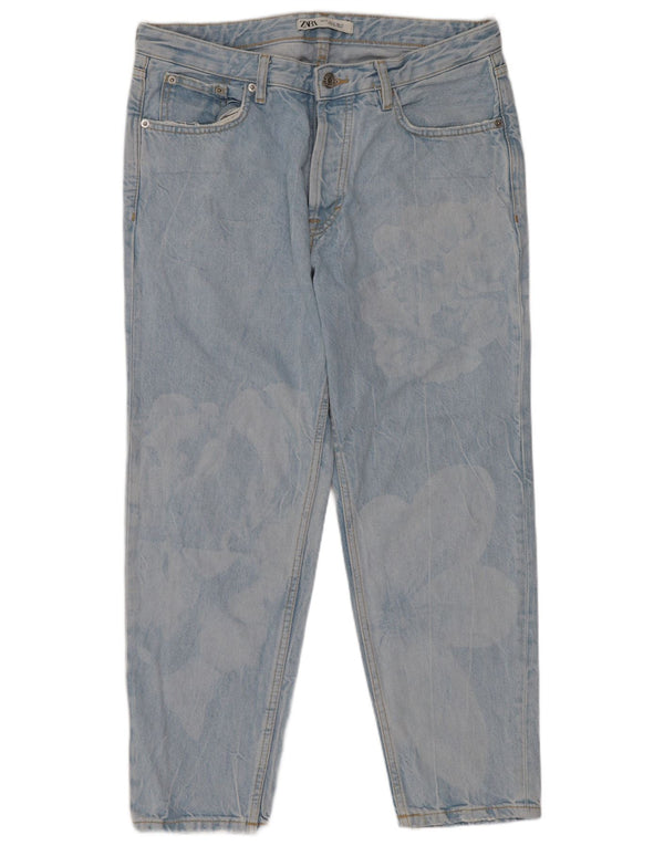 Calça jeans masculina Zara Acid Wash cortada EU 42 grande W32 L26 azul floral