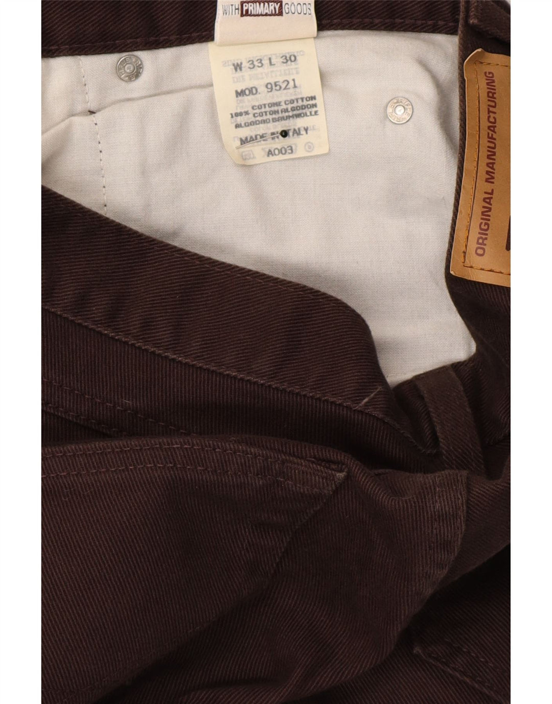 RIFLE Mens Straight Casual Trousers W33 L30 Brown Cotton Vintage Rifle and Second-Hand Rifle from Messina Hembry 