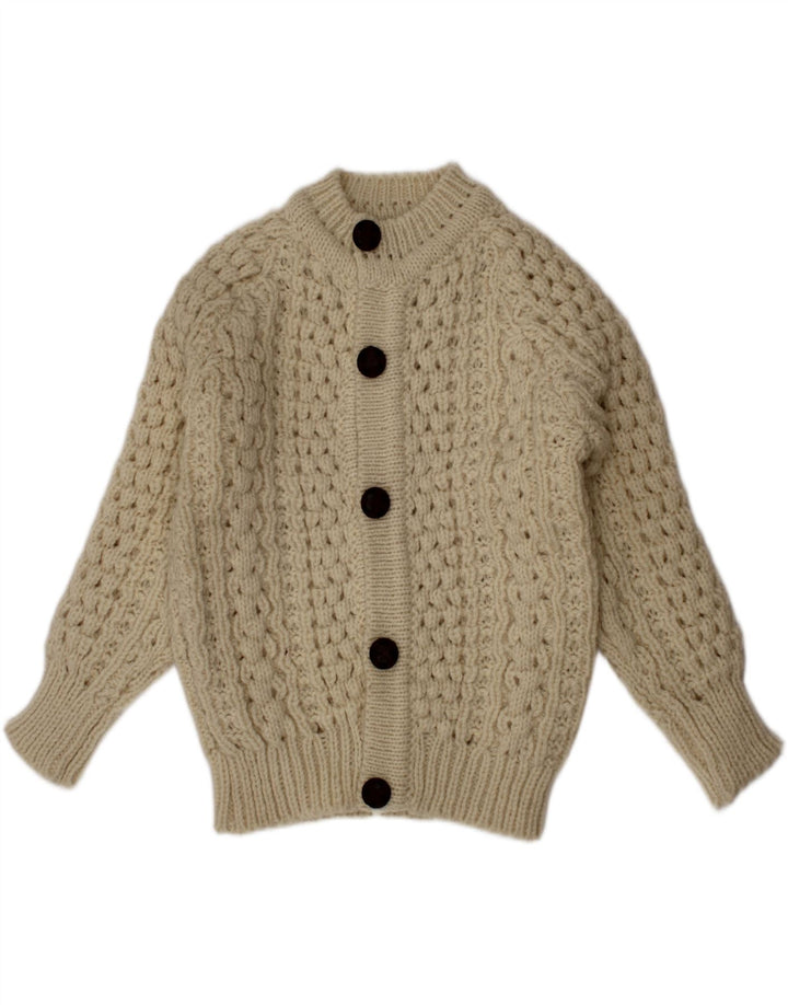 Suéter cardigã Cladyknit para meninos 3-4 anos lã bege