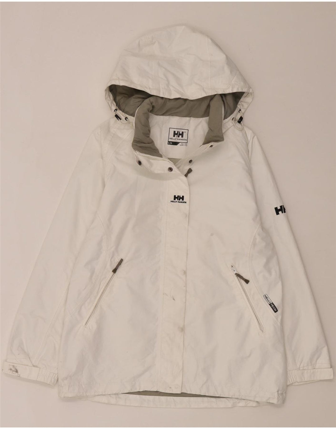 Jaqueta de chuva com capuz feminina Helly Hansen Reino Unido 16 grande poliéster branco