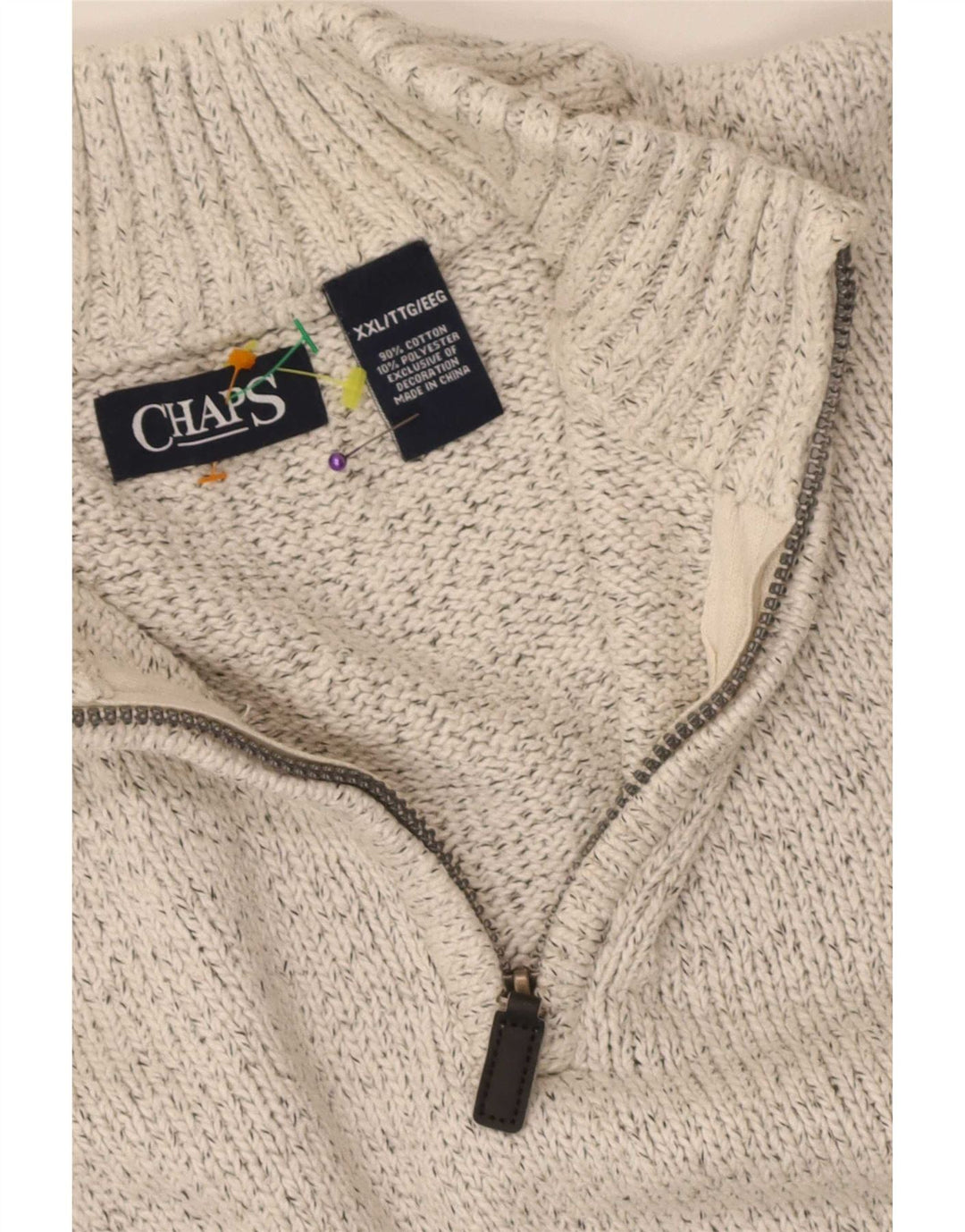 Suéter masculino Chaps com zíper e gola 2XL algodão manchado cinza