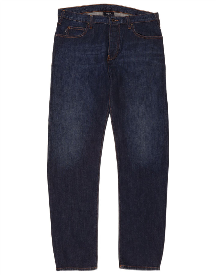 Calça jeans reta masculina Armani W34 L32 algodão azul marinho