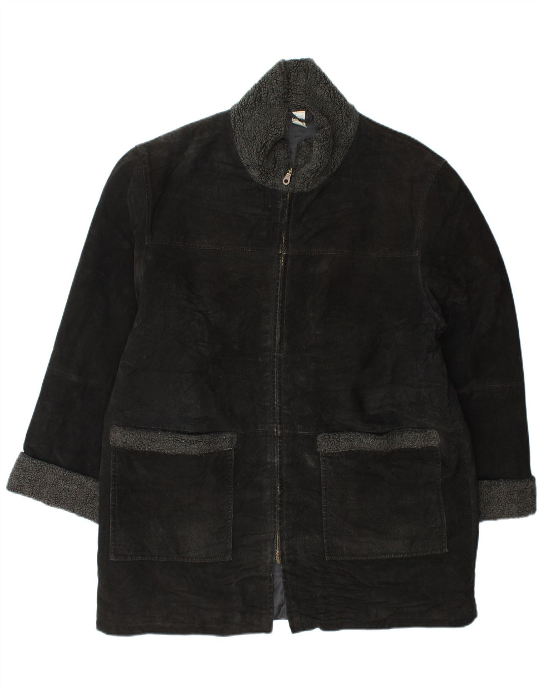 Sobretudo feminino de camurça VINTAGE UK 18 XL couro preto