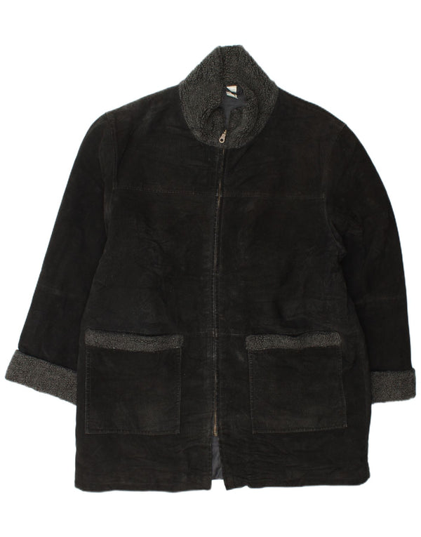 Sobretudo feminino de camurça VINTAGE UK 18 XL couro preto