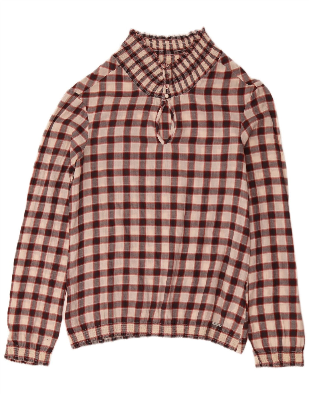 Blusa feminina de manga comprida Woolrich UK 14 algodão guingão médio Borgonha