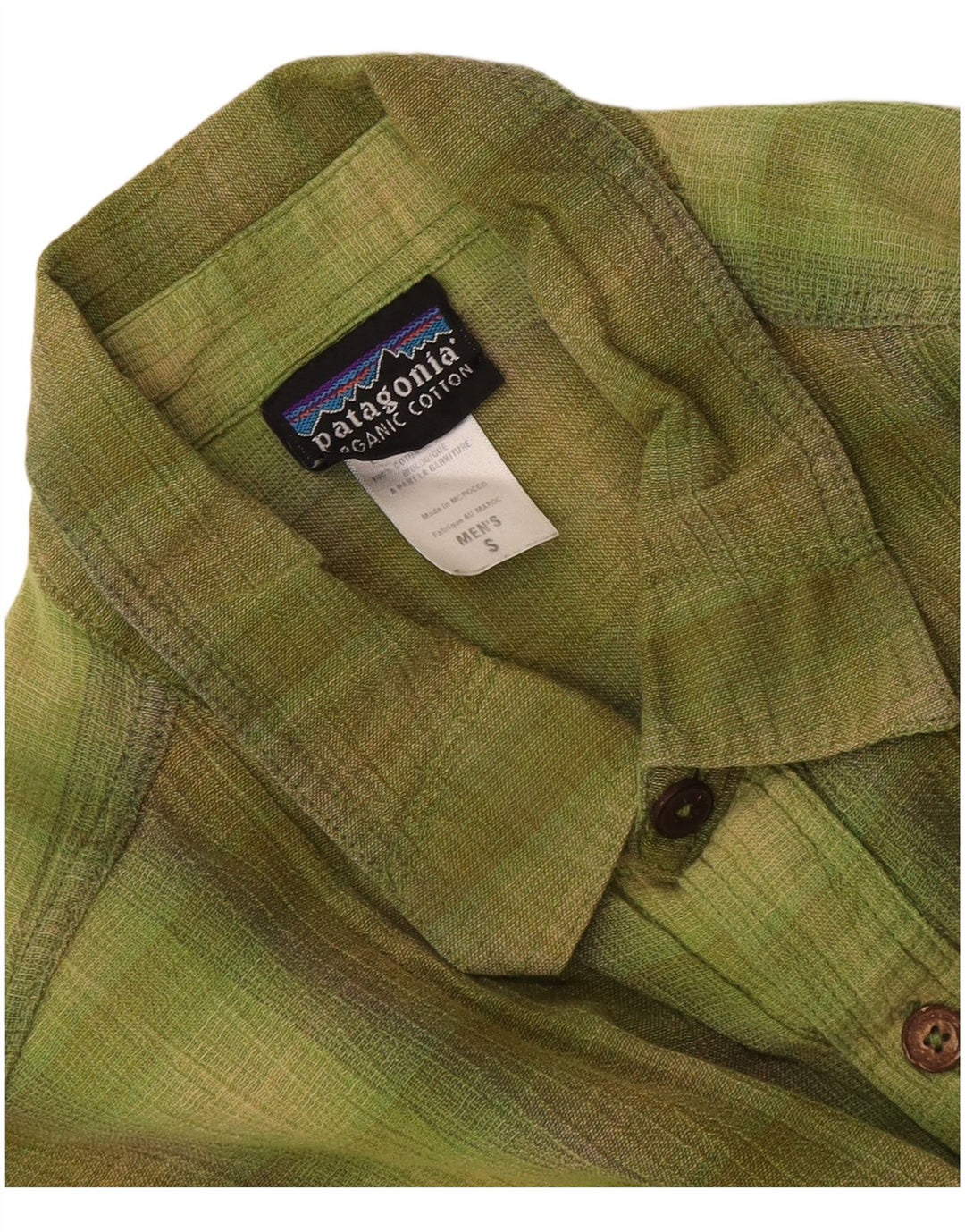 Camisa masculina de manga curta Patagonia pequena verde xadrez algodão