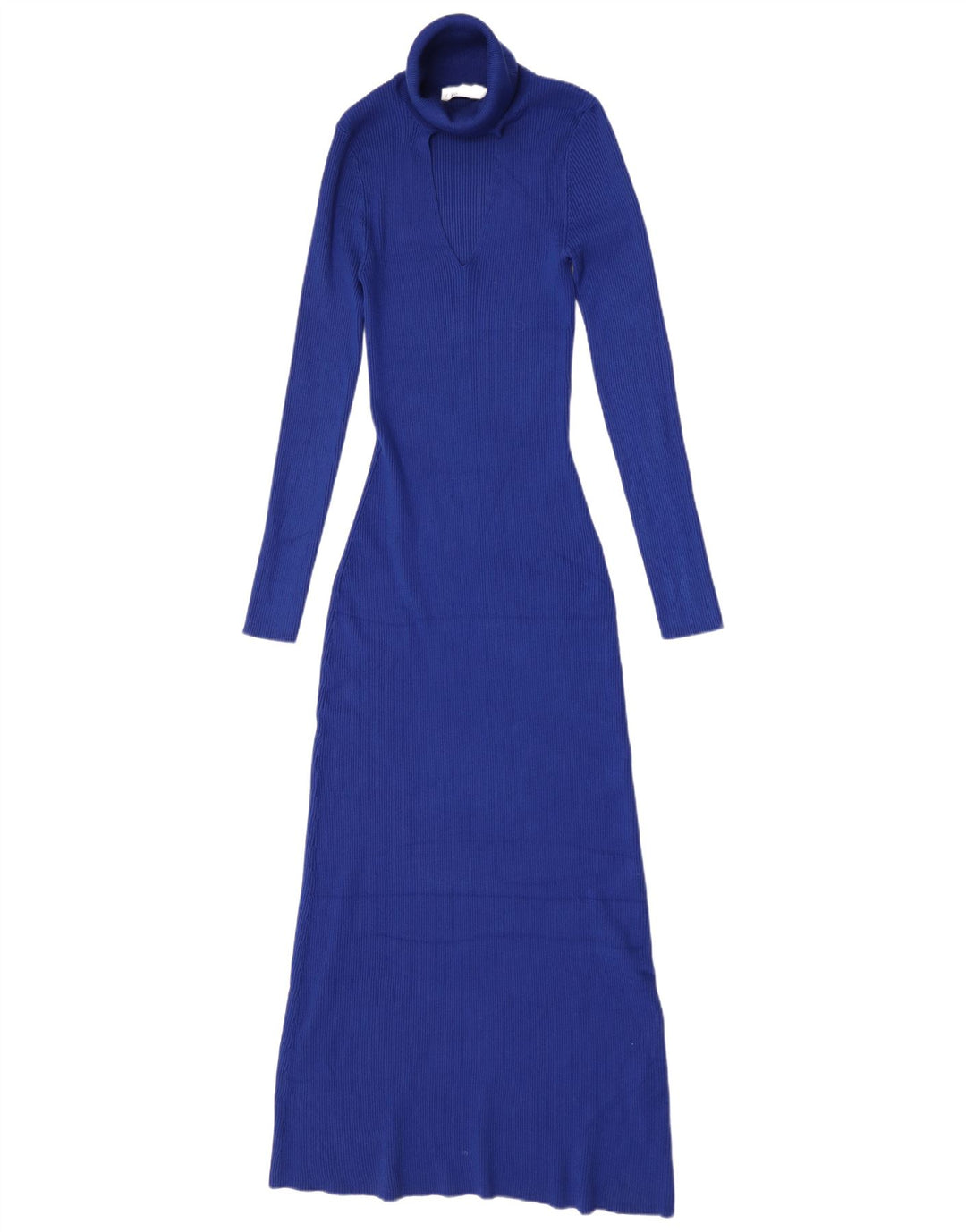 Vestido maxi feminino Zara manga comprida Reino Unido 12 viscose azul médio