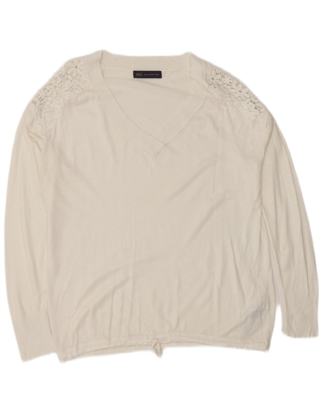 Suéter feminino Marks & Spencer com decote em V Reino Unido 14 médio branco floral