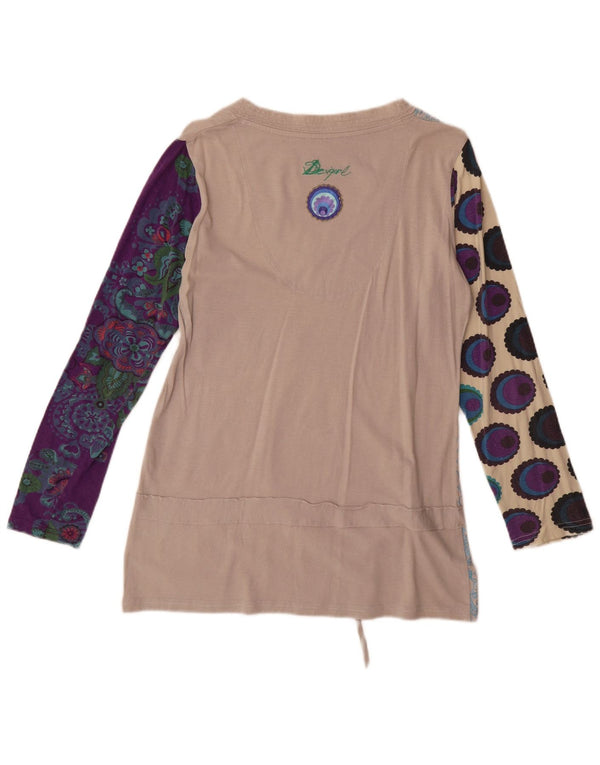 Túnica feminina Desigual com padrão abstrato Reino Unido 18 XL algodão bege