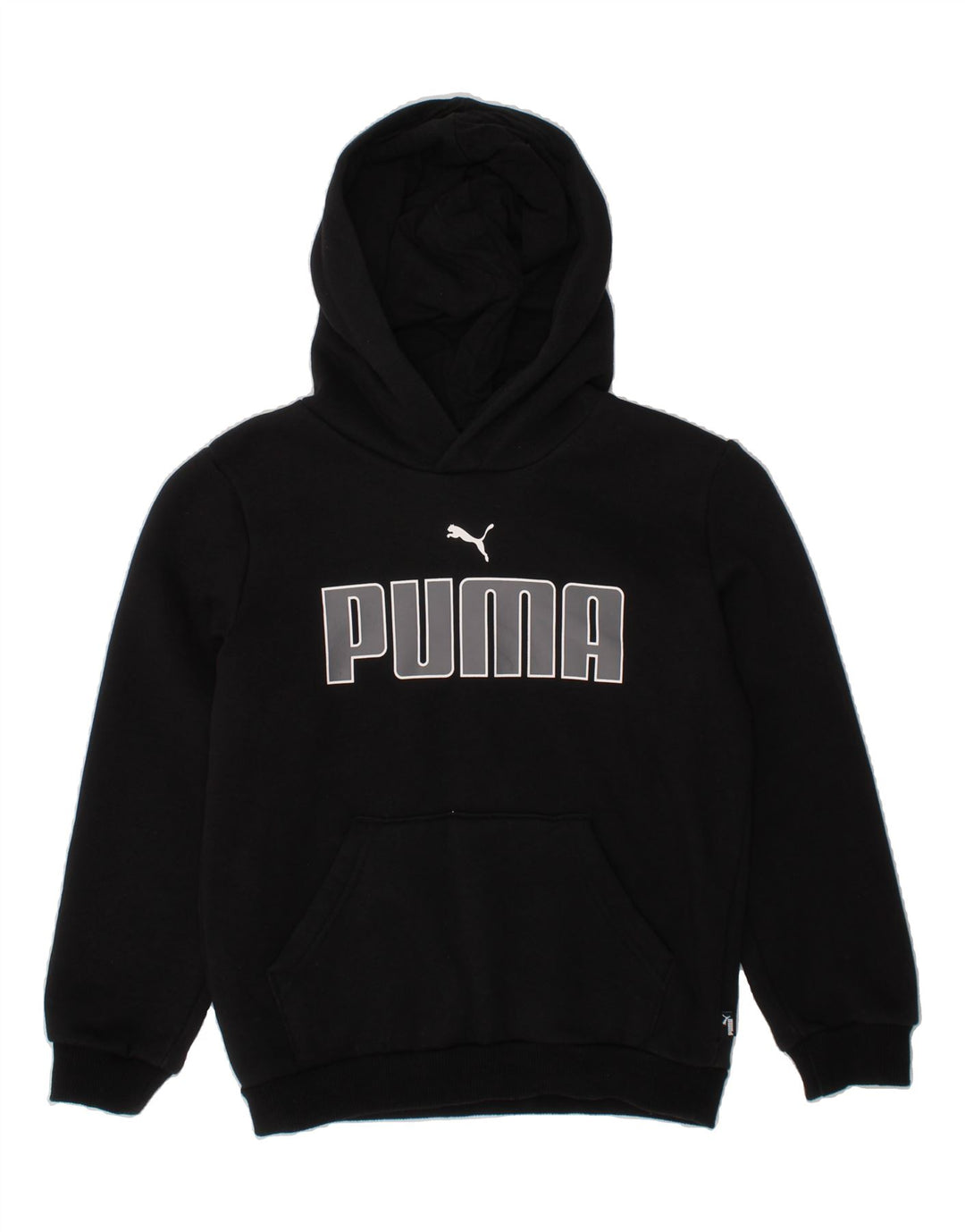 PUMA Boys Graphic Hoodie Jumper 7-8 Years Black Cotton Vintage Puma and Second-Hand Puma from Messina Hembry 
