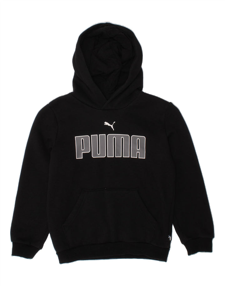 PUMA Boys Graphic Hoodie Jumper 7-8 Years Black Cotton Vintage Puma and Second-Hand Puma from Messina Hembry 
