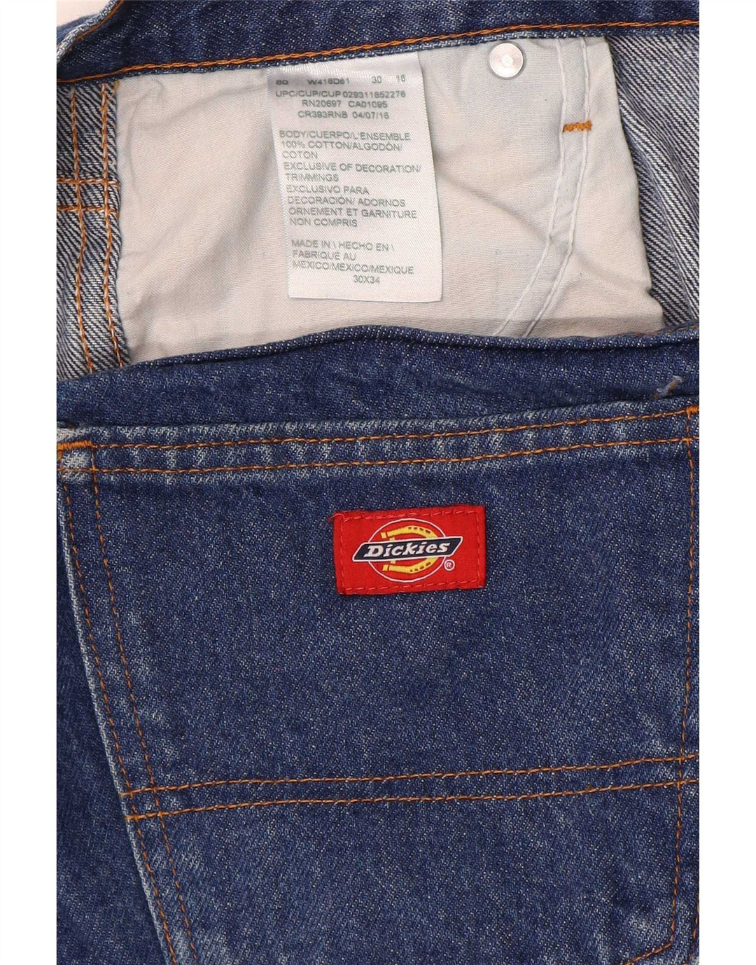 Calça jeans reta masculina Dickies W30 L28 algodão azul