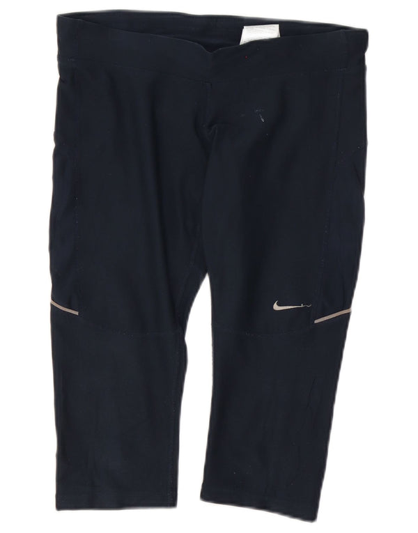 Nike Womens Dri Fit Capri Leggings UK 10 Pequeno Azul Marinho Poliéster