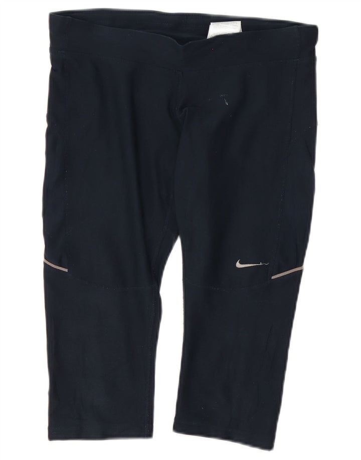 Nike Womens Dri Fit Capri Leggings UK 10 Pequeno Azul Marinho Poliéster