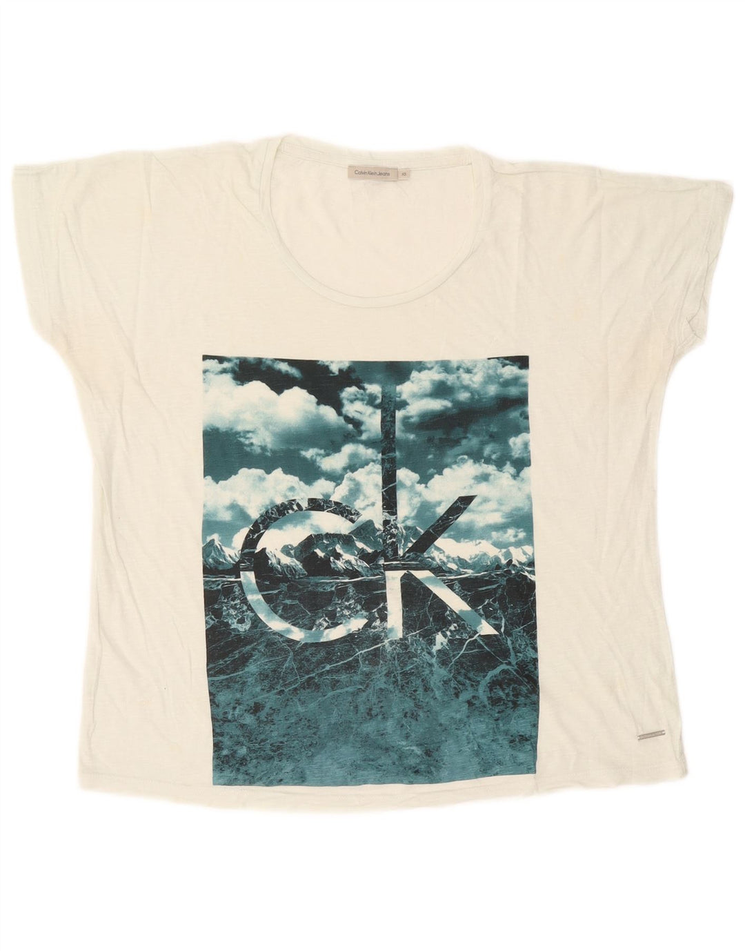 CALVIN KLEIN JEANS Camiseta feminina grande com estampa gráfica UK 6 XS Branco