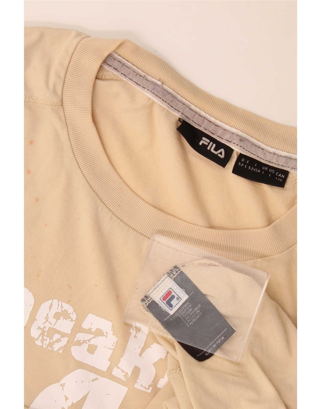 Fila Mens Graphic T-Shirt Top Grande Algodão Bege