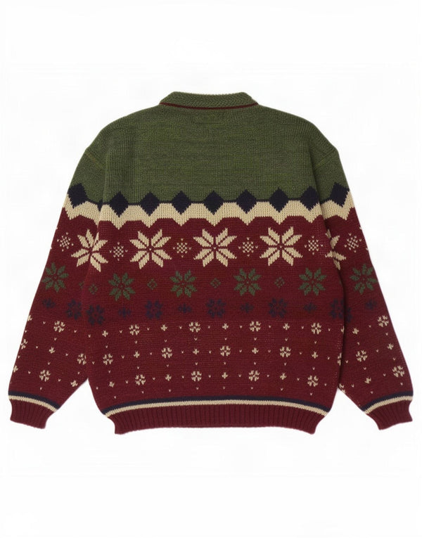 Suéter masculino vintage com gola redonda XL verde Fair Isle Wool