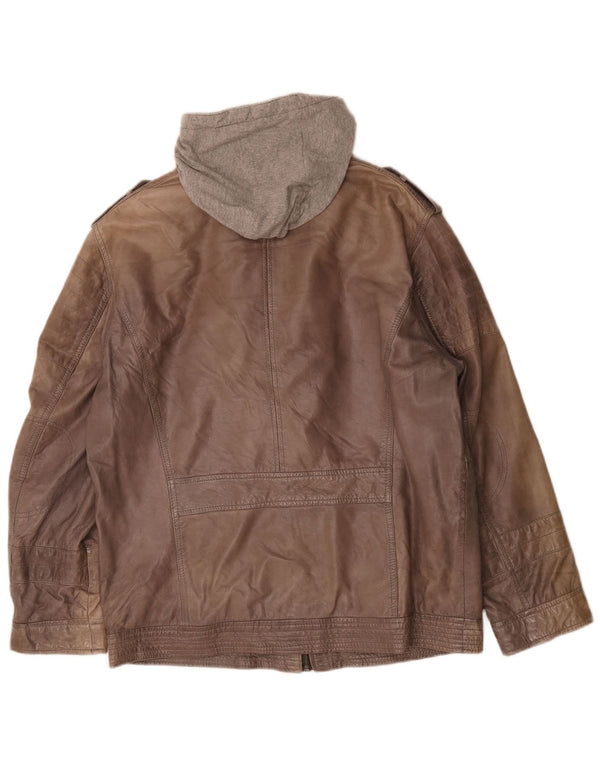 Jaqueta masculina de couro com capuz Engbers UK 40 grande marrom