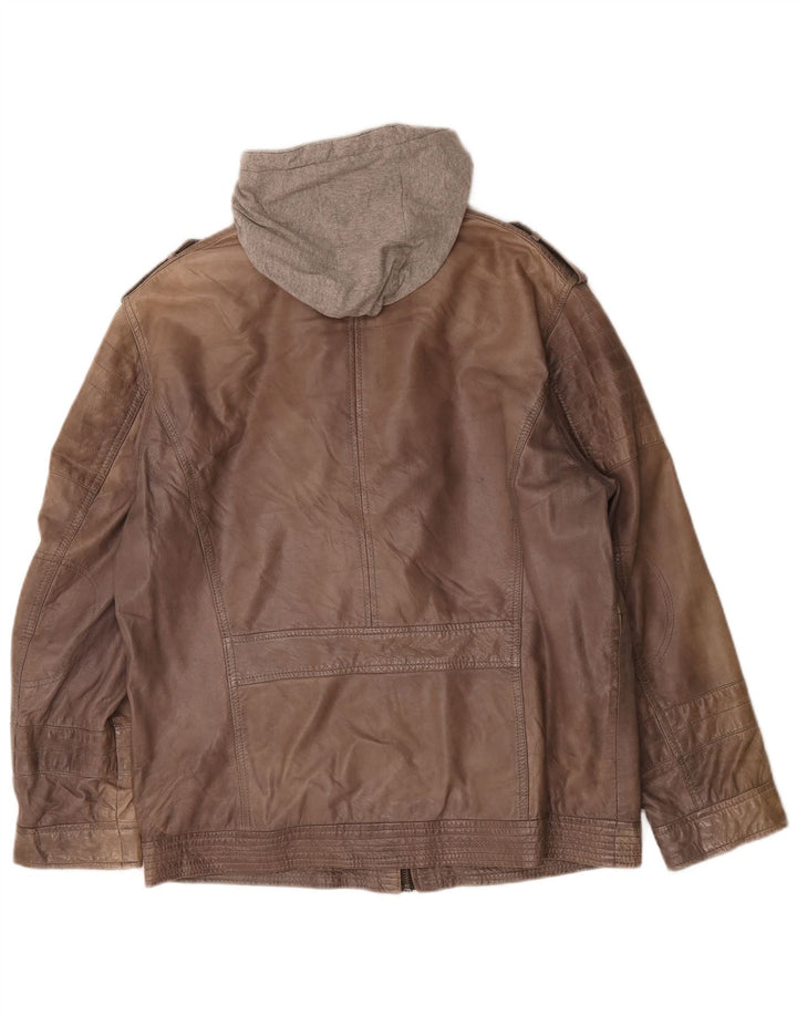 Jaqueta masculina de couro com capuz Engbers UK 40 grande marrom