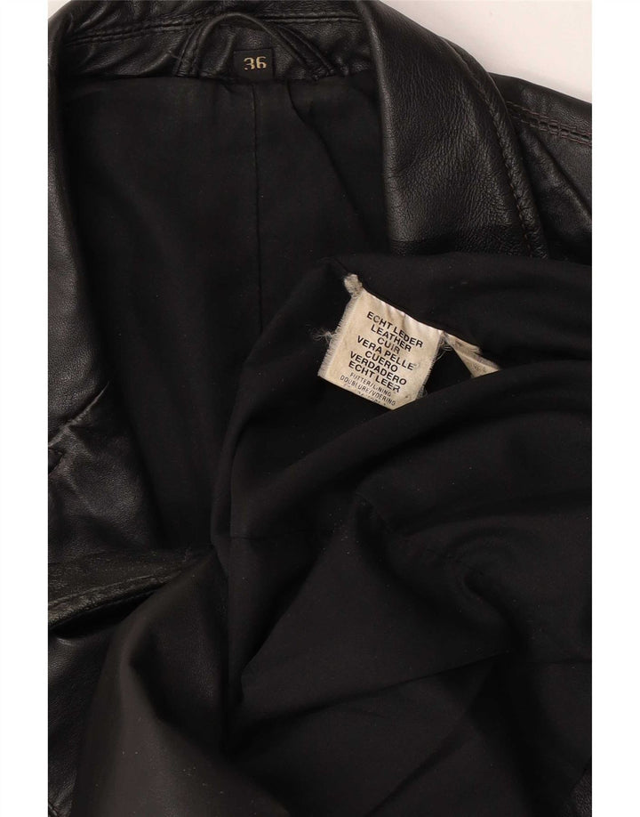 Casaco de couro superdimensionado feminino vintage UE 36 couro preto pequeno