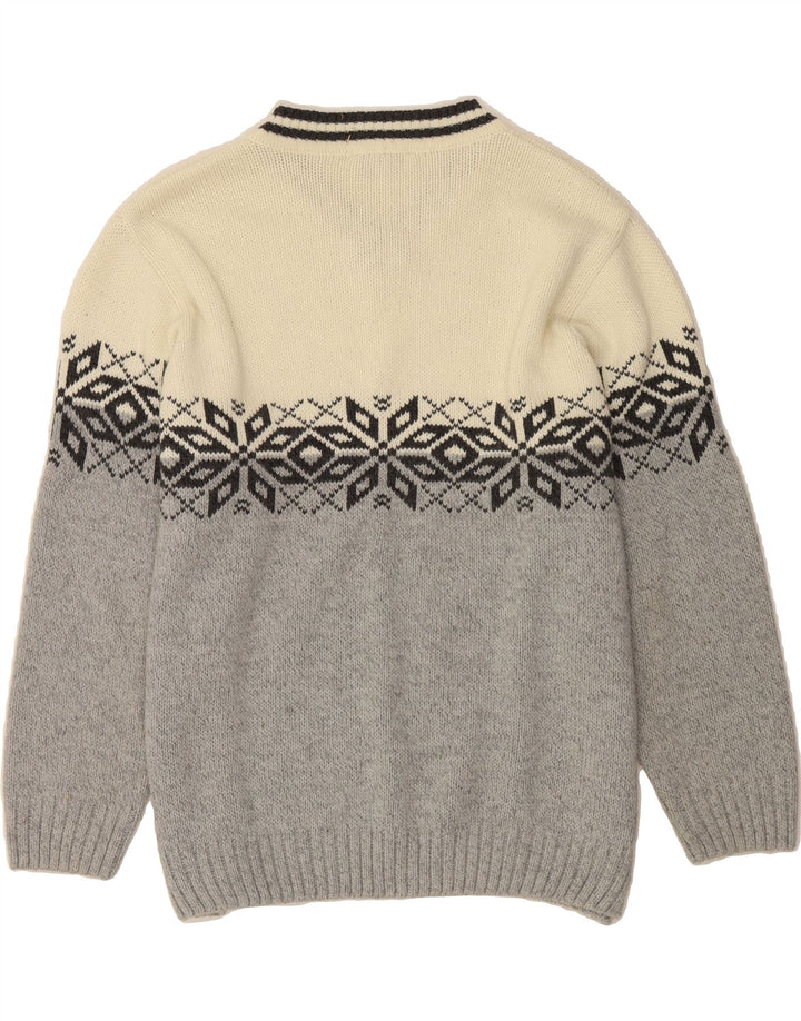 G.PISANO Mens V-Neck Jumper Sweater XL Grey Fair Isle Acrylic Vintage G.Pisano and Second-Hand G.Pisano from Messina Hembry 