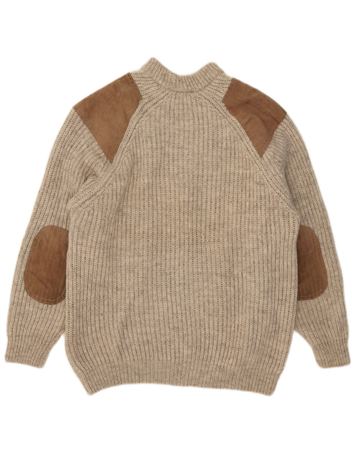 Suéter vintage masculino com gola tartaruga, grande lã colorblock bege