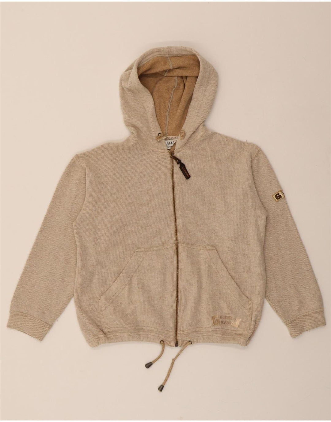 GUESS Boys Hooded Cardigan Sweater 9-10 Years Beige Cotton Vintage Guess and Second-Hand Guess from Messina Hembry 