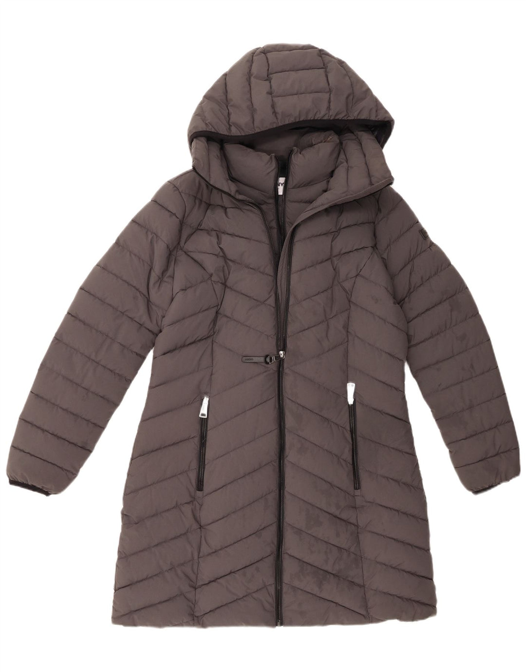 Casaco acolchoado com capuz feminino Dkny UK 14 poliéster cinza médio