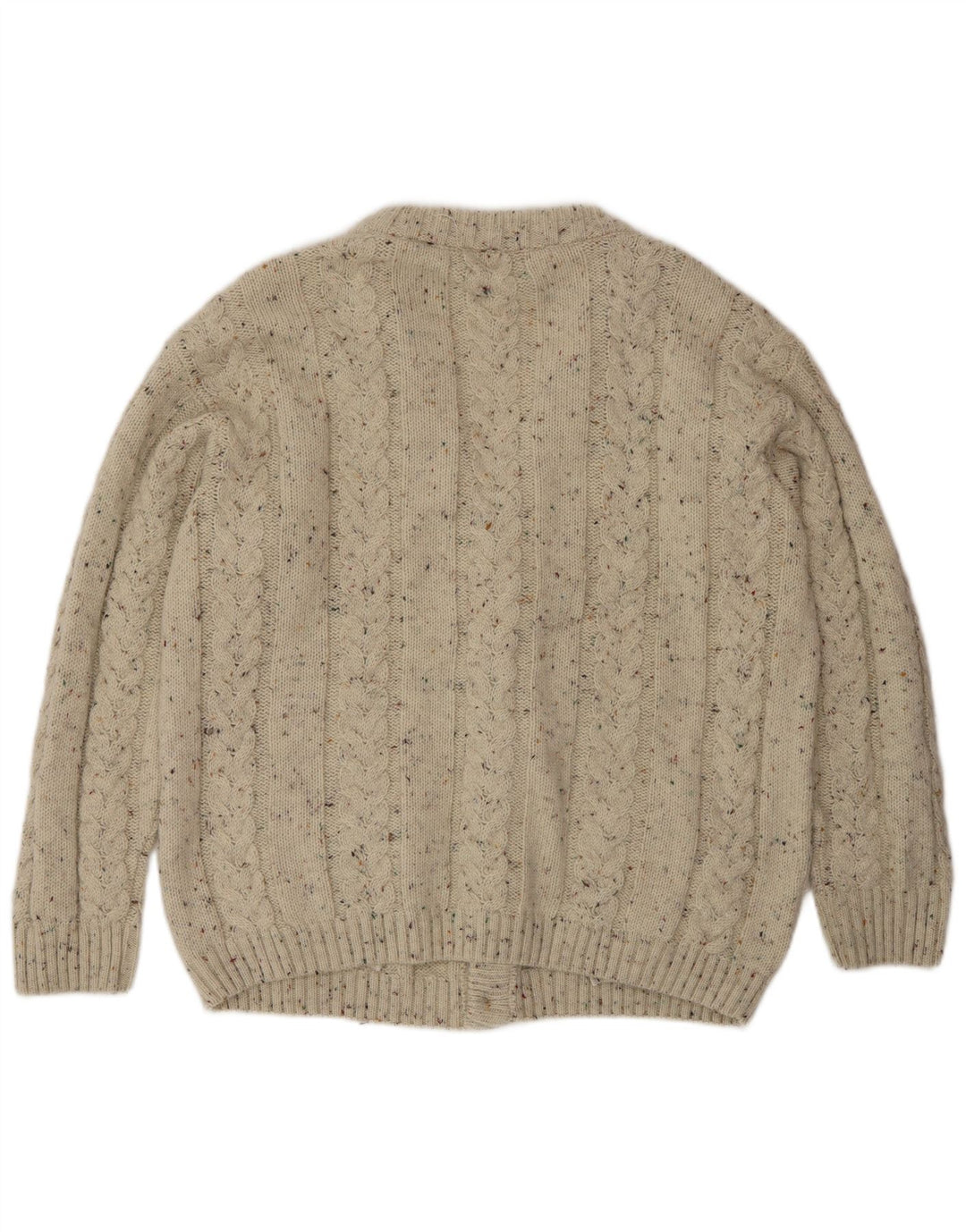 Suéter cardigã masculino vintage grande lã manchada bege