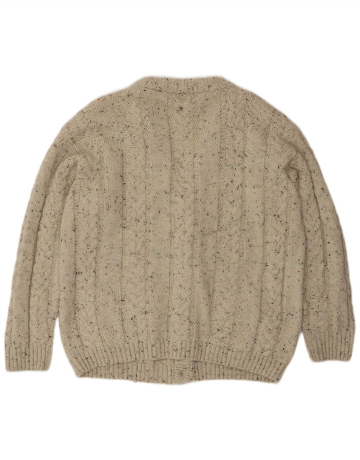 Suéter cardigã masculino vintage grande lã manchada bege