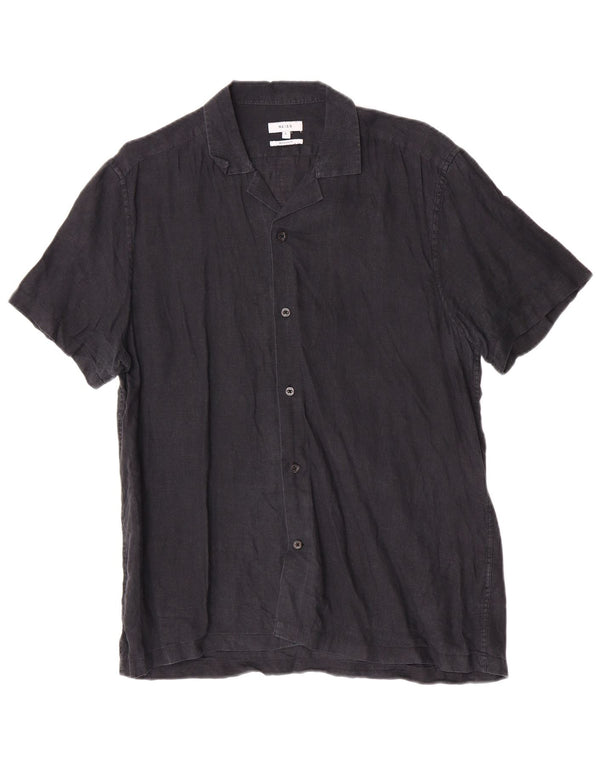 Camisa masculina Reiss manga curta regular fit grande linho azul marinho