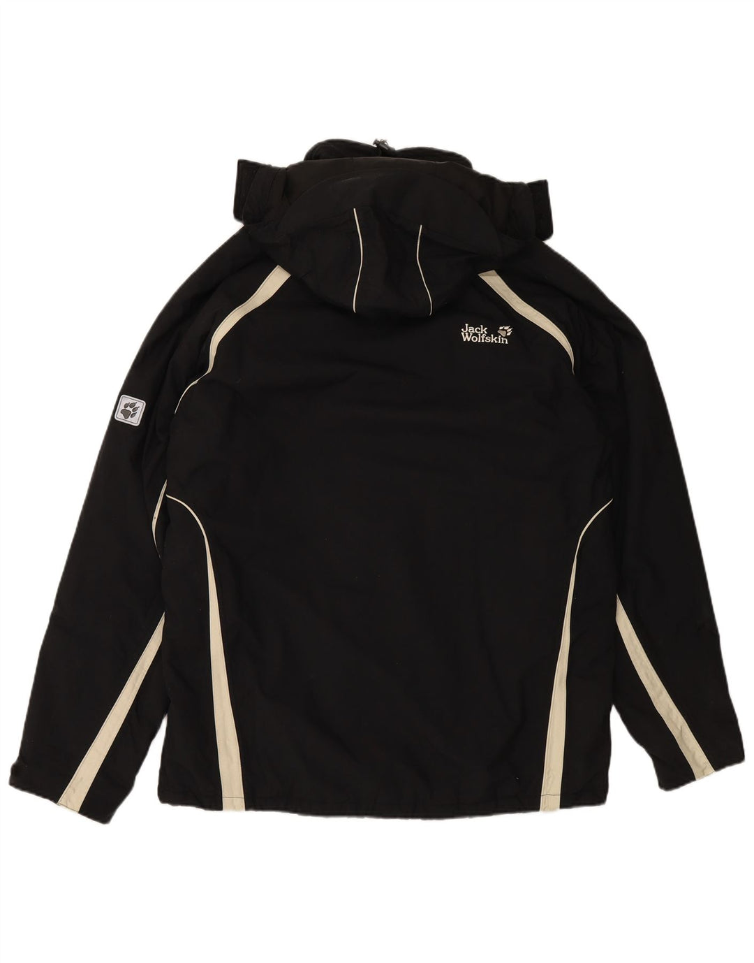 Jaqueta corta-vento masculina JACK WOLFSKIN com capuz Reino Unido 44 XL preto colorblock