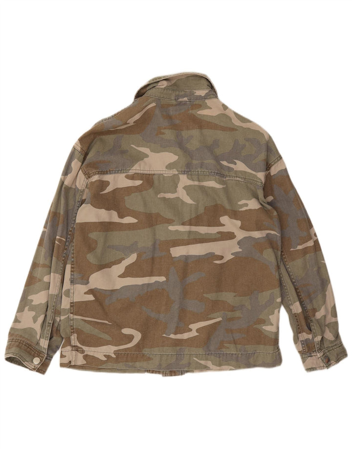 Jaqueta utilitária feminina superdimensionada Topshop Reino Unido 10 algodão camuflado cáqui pequeno