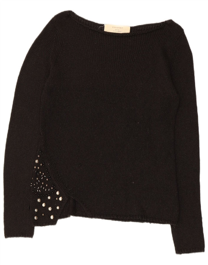 Suéter Zara feminino com gola canoa UK 12 médio preto
