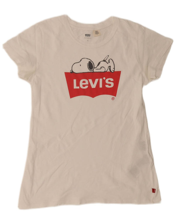 Camiseta feminina gráfica Levi's Top UK 12 algodão branco médio